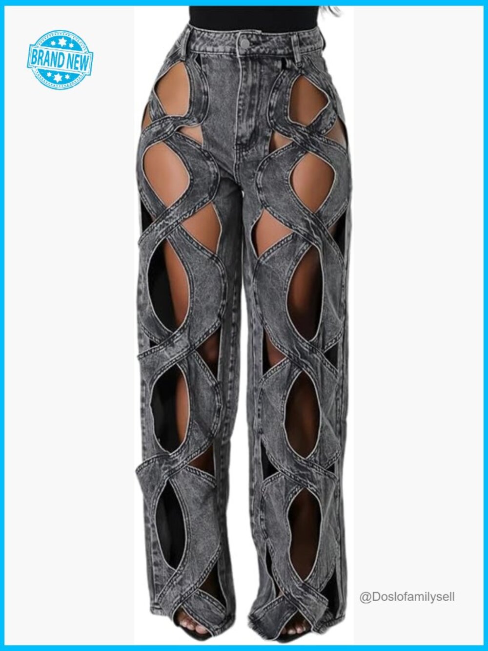 High Waisted Jeans Y2K Trendy Hollow Out Criss Cross Wide Straight Leg Baggy
